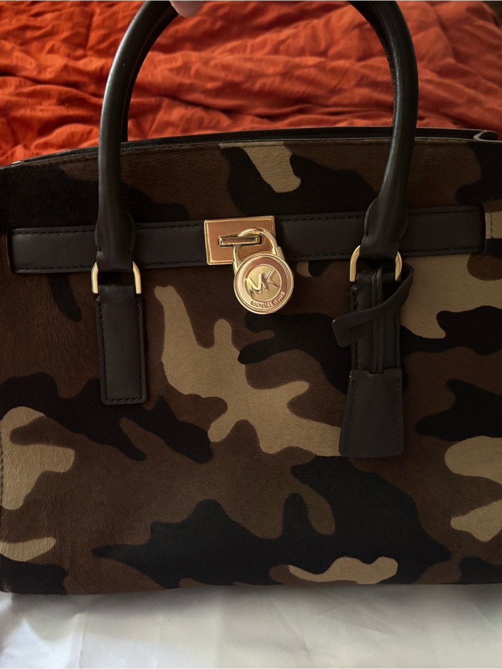 Michael Kors Brown and Green Camo Leather-Trim Tote - Picture 2 of 5